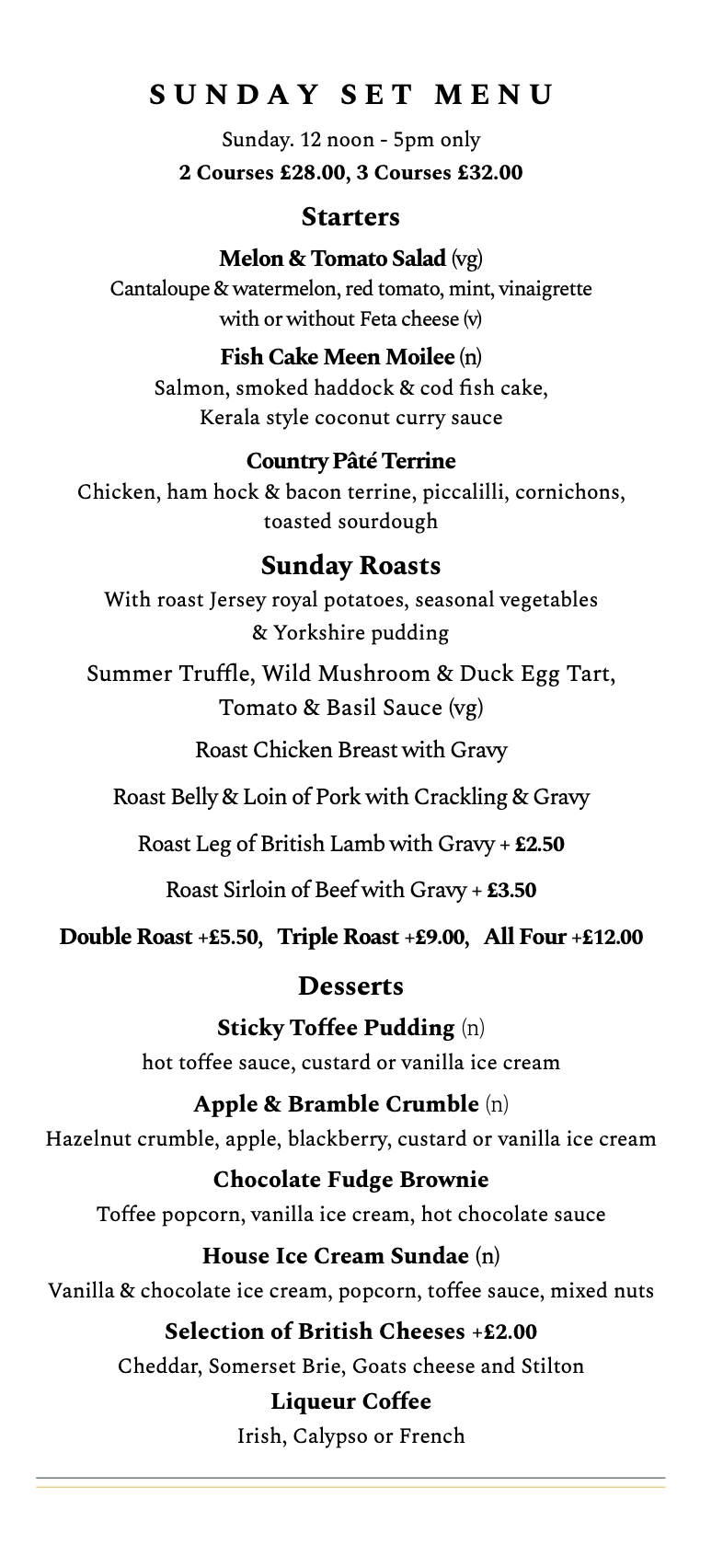 Sunday Set Menu